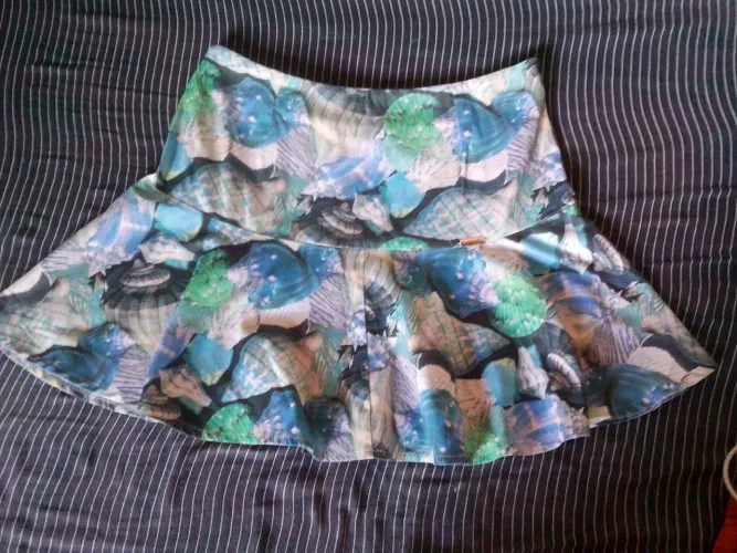 Saia Jeans Estampa Conchas Azul