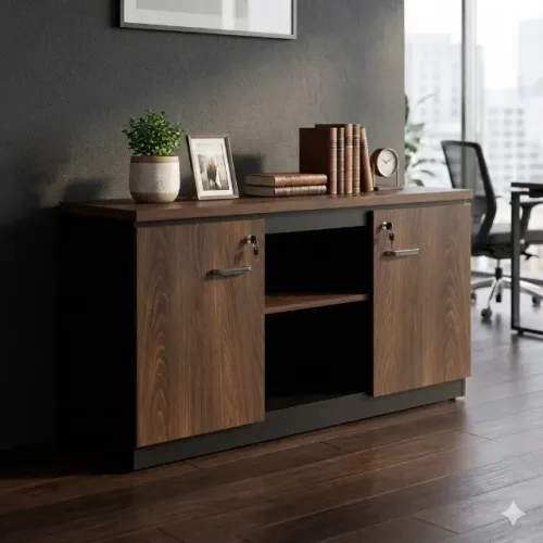 Armário Baixo Credenza Executivo 1,35m Marsala Preto Organização Elegante 51010