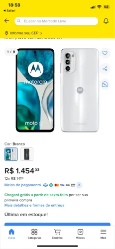 Vendo celular moto g52 800$