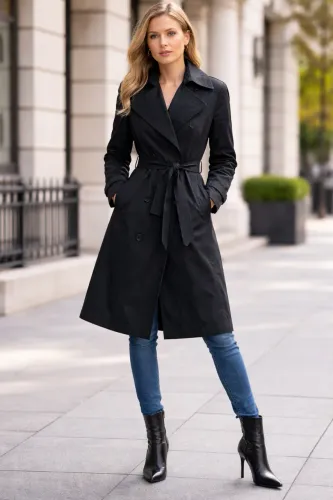 Casaco preto Trench Coat GAP 
