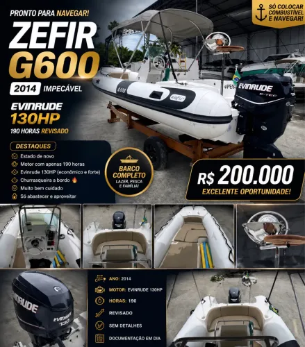 Zefir G600 2014 Impecável + Evinrude 130HP (190h) | Pronto pra Navegar
