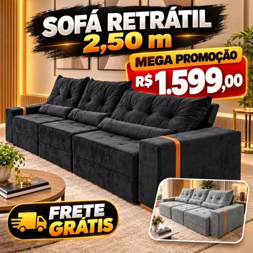 Sofá retrátil e Reclinável 2.50m de largura