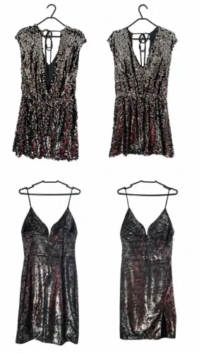 2 Vestidos preto metálico e paetê