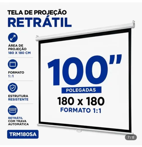 Tela De Projeção Retrátil Tes 97 Pol. Trm180sa (1,80x1,80)