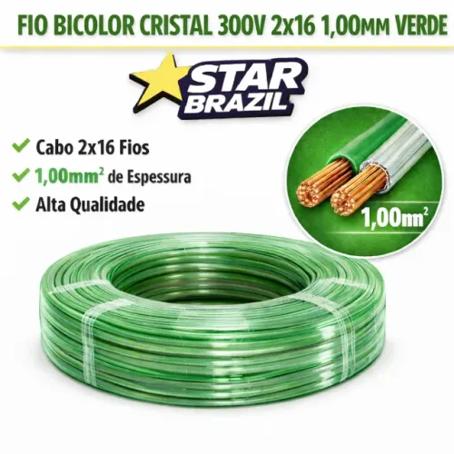 FIO BICOLOR CRISTAL 300V 2X16 1,00MM VERDE STAR BRAZIL