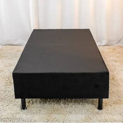 Base Box Solteiro Suede Preto