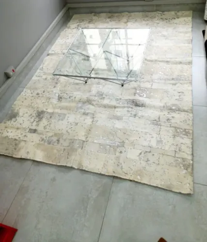 Tapete 2.60x2.30m Pelo Vaca & Couro Prata