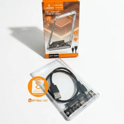 Case Externa para SSD/HD SATA 2.5 transparente USB 2.0