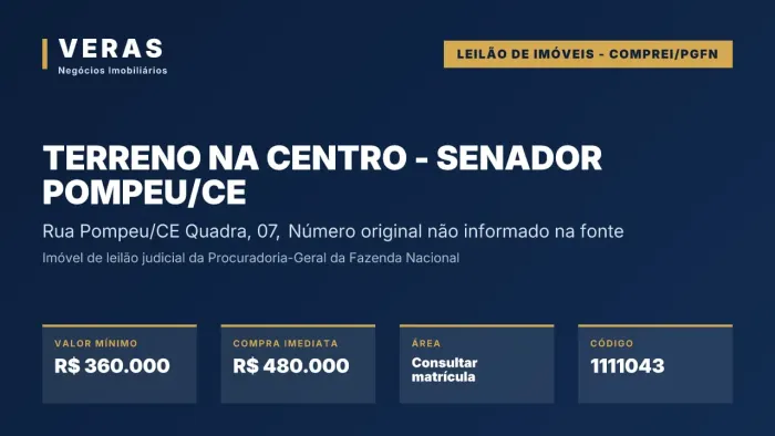 Quadra 07, lotes 13, 16, 17, 26, 31 e 35, Loteamento Novo Caracara, Senador Pompeu/CE