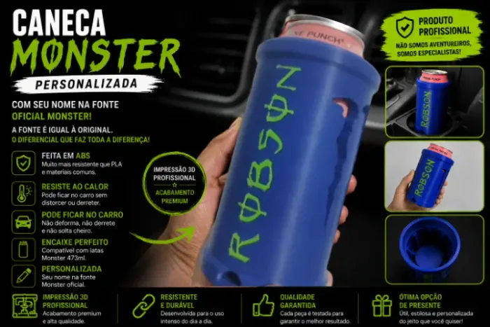 Caneca Monster Personalizada em ABS | Nome na Fonte Monster | 473ml