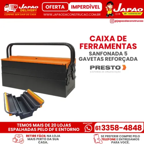 Caixa de Ferramentas Sanfonada 5 Gavetas Reforçada Presto Aproveitem