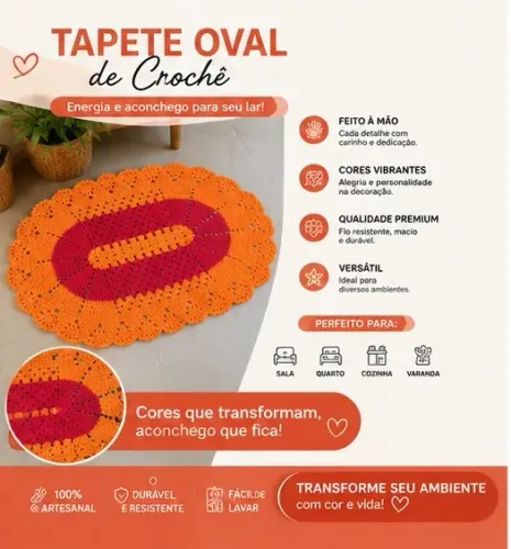 Tapete de Crochê Oval 
