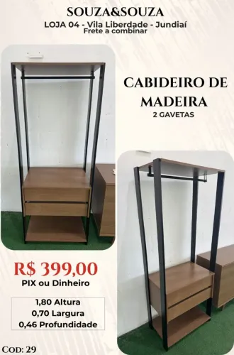 Arara cabideiro closet alto com 2 gavetas