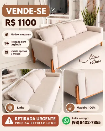 Vendo sofá todo trabalhado no linho e com a madeira 100 por cento
