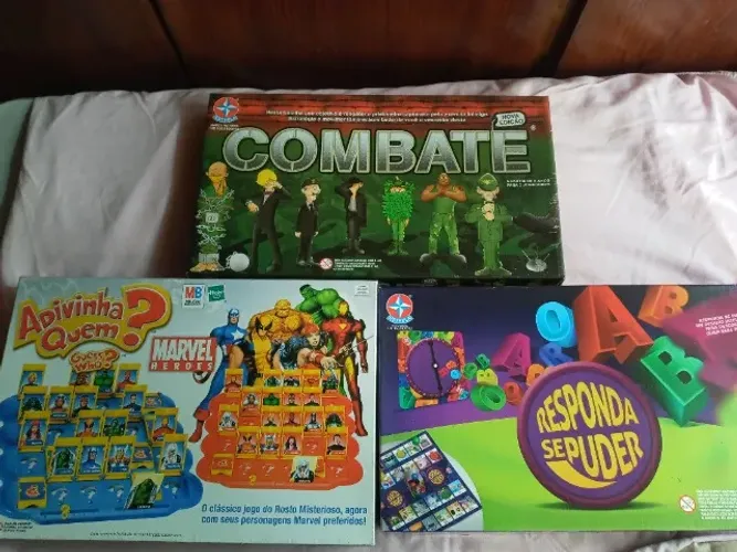 3 Jogos de tabuleiro. Combate, Adivinha quem?, Responda se puder.