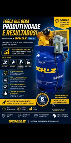 Compressor de ar Schulz, 10cv, 175 psi, 500 litros, 40 pés ,trifásico, cabeçote 100% novo.