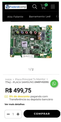 Placa mãe TV Samsung 40" UN40FH5205G / BN91-11968K + cabo