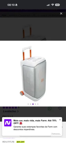 VENDO Caixa de Som JBL Amplificada PartyBox Stage 320 240W Branca