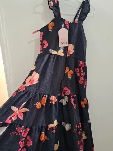 Vestido menina infantil floral preto
