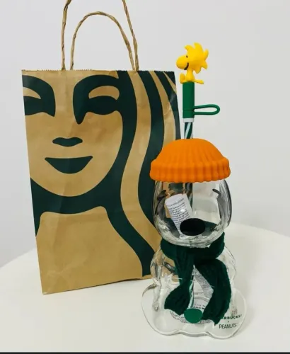 Copo de vidro Snoopy e Starbucks