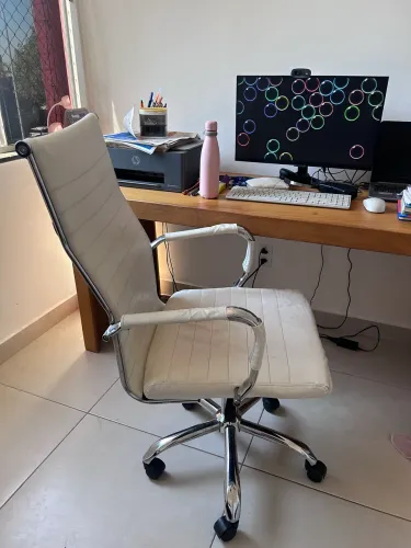 Cadeira de Escritório branca - Esteirinha - base cromada