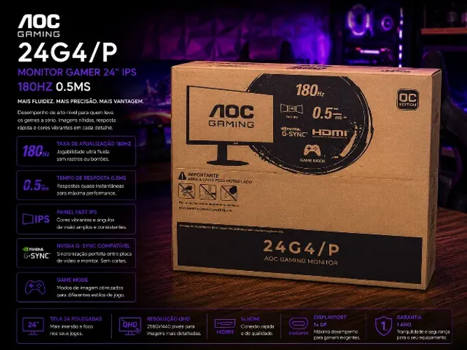 Monitor AOC 24G4/P 24? - 180Hz + 0,5ms IPS Gamer