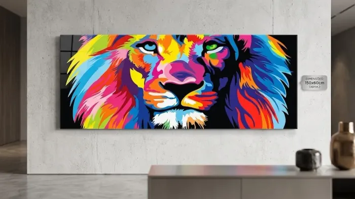 Pra vender Rápido -Quadro Grande de Vidro Leão de Judá HD - Arte Moderna, 1,60 x 0,60<br>