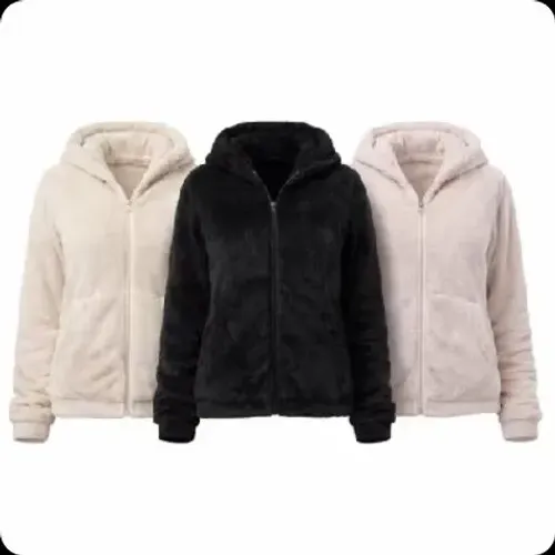 Jaqueta Feminina Fleece Com Capuz e Zíper Manga Longa