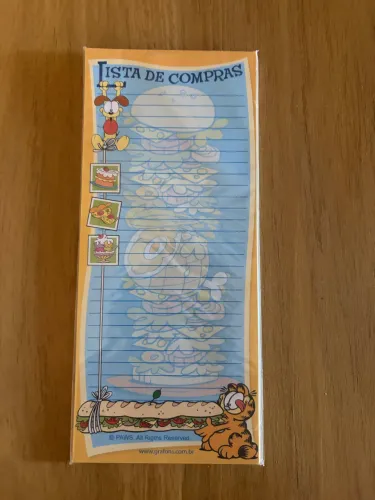 bloco de notas de lista de compras ilustrado com o Garfield, vintage, novo 30 folhas.
