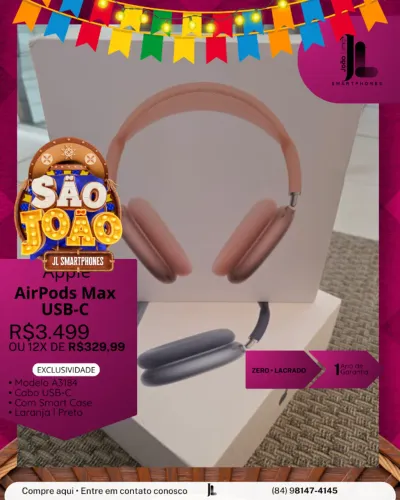 APPLE AIRPODS MAX, COM CASE, USB-C, LACRADO, EXCLUSIVO!