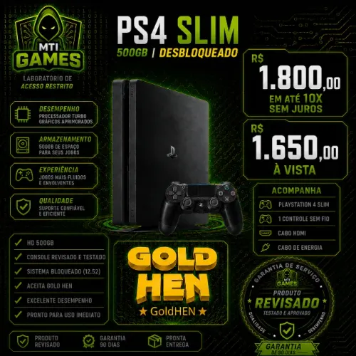 Playstation 4 Slim 500GB DESBLOQUEADO 10x sem juros