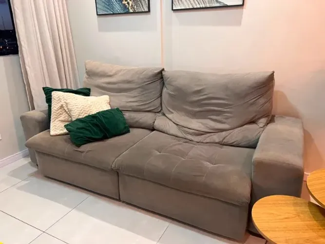 Sofá 4 Lugares Linoforte Terraza com Assento Retrátil e Encosto Reclinável em Tecido Suede