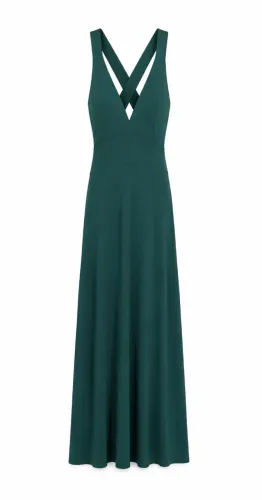 Vestido longo verde com abertura nas costas