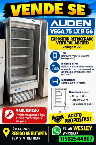 Auden Vega 75 LX B G6 é um expositor refrigerado vertical aberto,