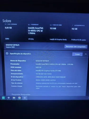 Notebook Dell i3-4005u