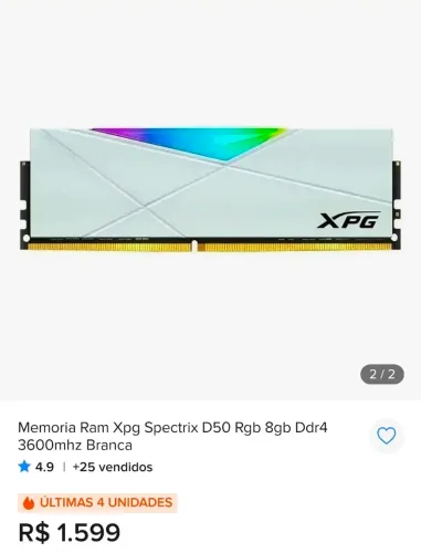 Memoria Ram DDR4 XPG RGB Spectrix 16GB 2x8 3600mhz (Castanhal)