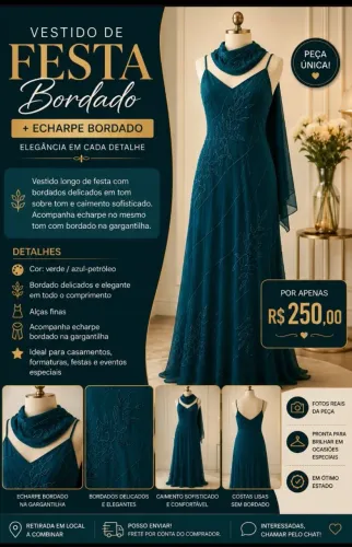 VESTIDO DE FESTA BORDADO + ECHARPE