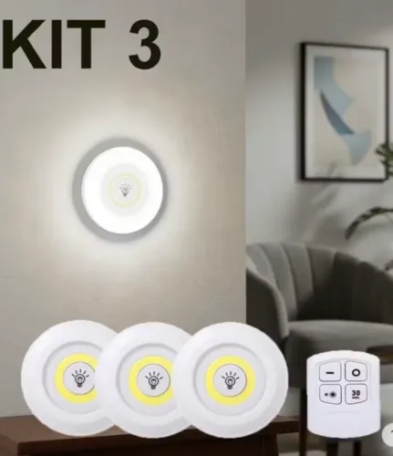 kit 3 luminárias spot led redondo com controle