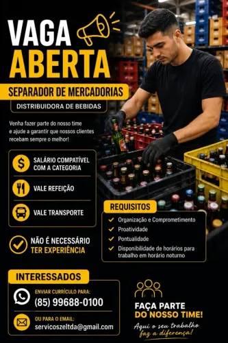 VAGA SEPARADOR DE MERCADORIAS - DISTRIBUIDORA DE BEBIDAS