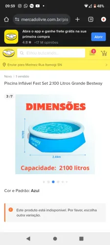 Piscina inflável bestway 2100 litros , usada somente 1 vez .