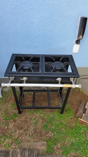 Fogão Industrial Baixa Pressão 2 Bocas Simples Grelhas 30x30 Perfil 5 - Metalmaq