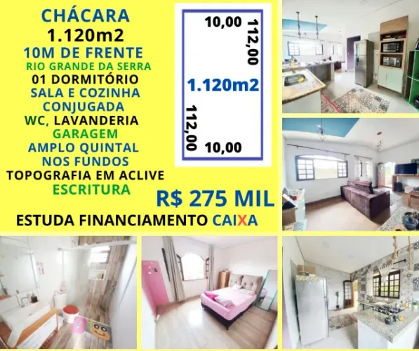 Chácara 1.100m2 03 cômodos, wc , lavanderia, garagem, amplo quintal Rio Grande da Serr