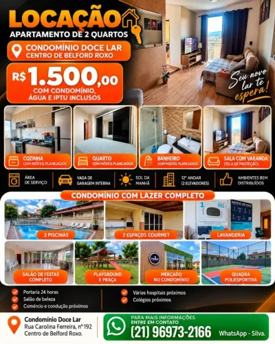 Apartamento de 2 Qts, gararem e móveis planejados. No centro de Belford roxo