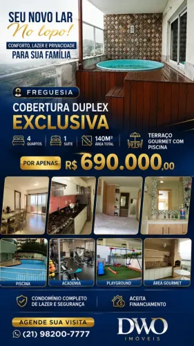Cobertura freguesia 4qts suite 140m2 terraço gourmet com piscina lazer completo no condomí
