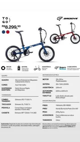 Bicicleta Elétrica dobrável Groove To Go