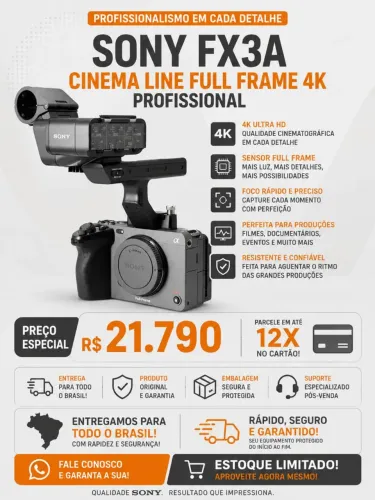 Sony FX3A Cinema Line Full Frame 4K | Qualidade Profissional | 12x no Cartão