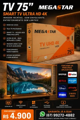 TV 75 Polegadas Smart Ultra HD 4K Nova