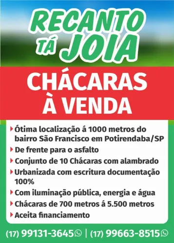 Chácaras à Venda em Potirendaba