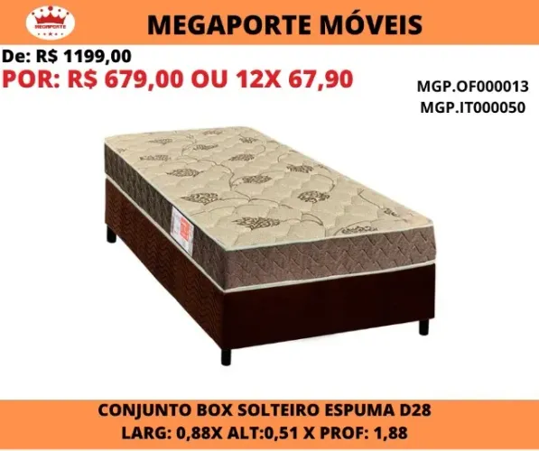 CAMA BOX SOLTEIRO ESPUMA D28