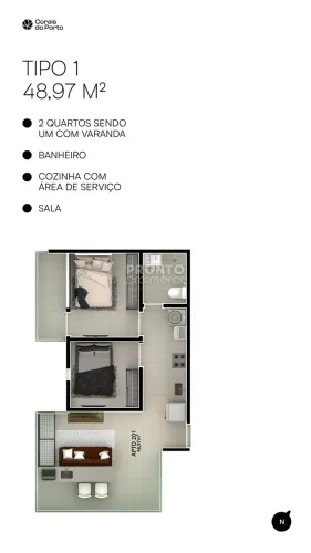Apartamento com 2 quartos em Porto de Galinhas